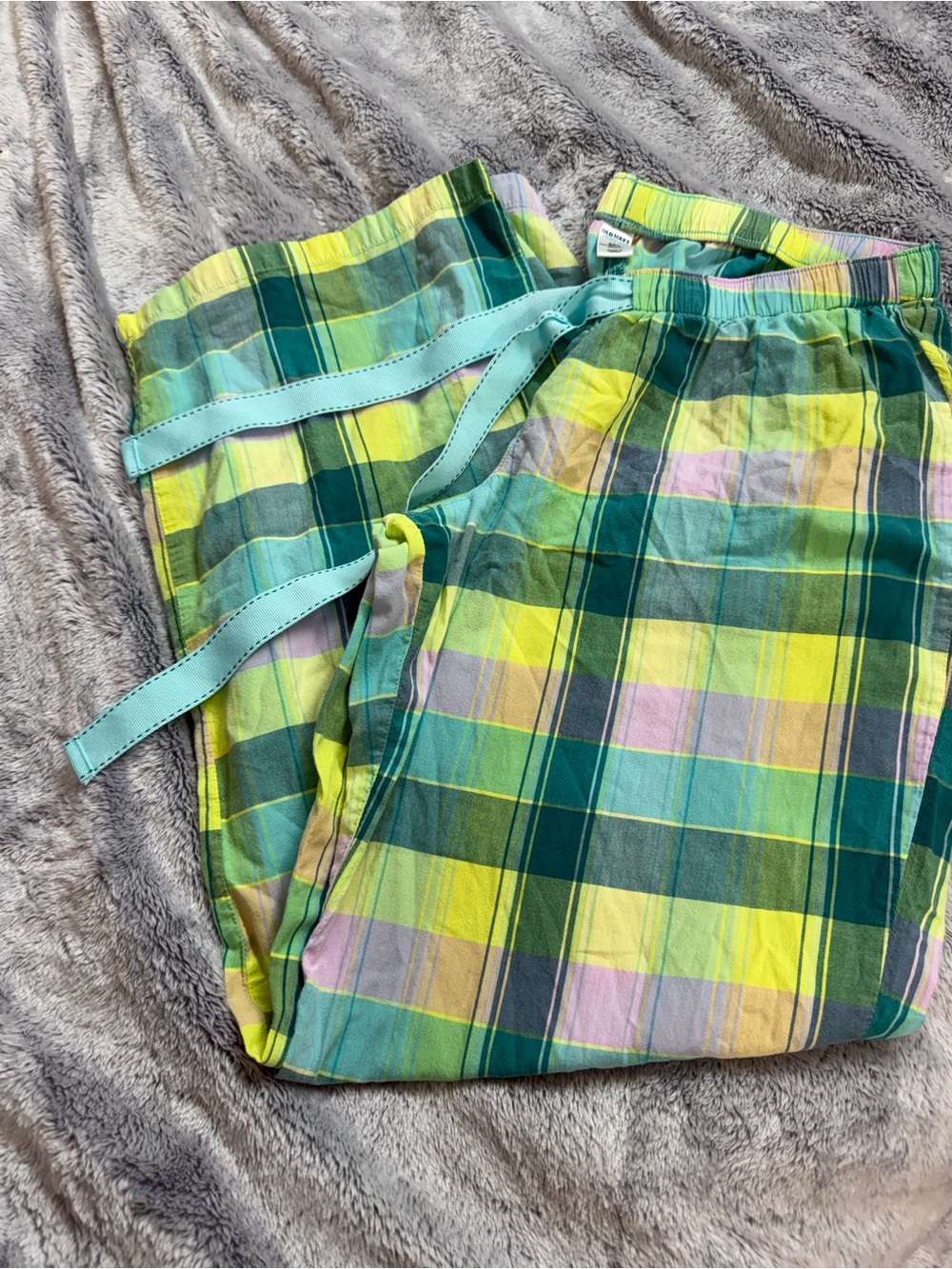 Kids Plaid Drawstring Lounge Pants - Green & Yellow